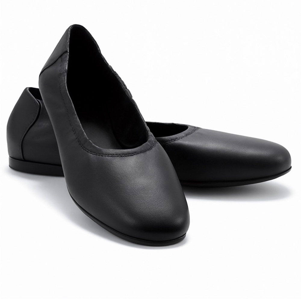 Eileen Fisher Pond Leather Minimalist Ballet Fiats Size 7.5 Black